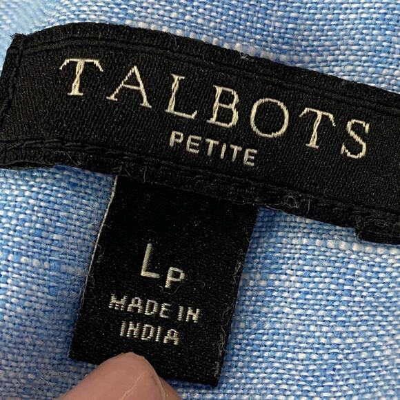 Talbots Light Blue LINEN Camp Blouse Size LARGE PETITE - Picture 6 of 10